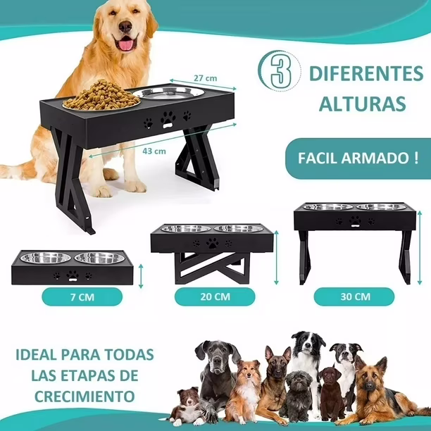 Comedero Bebedero Ajustable Para Mascota - Imagen 1