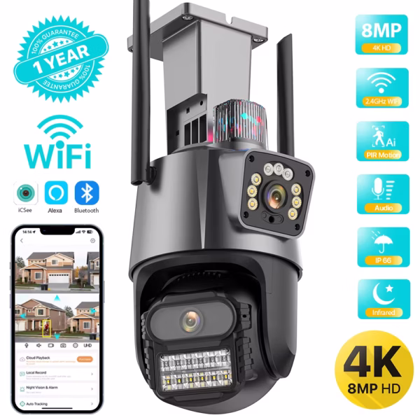 Cámara Domo Wifi Doble Lente Con Alarma