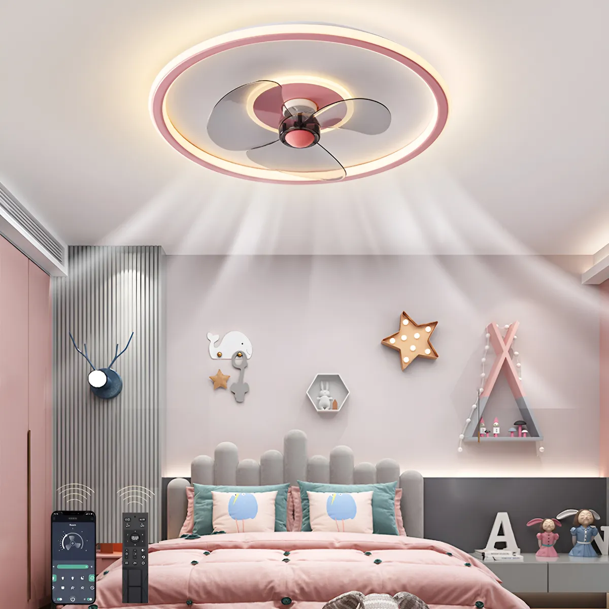 Ventilador de Techo con Lampara LED 2 en 1 Control Remoto - Rosa Claro - Imagen 1