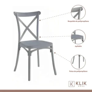 SILLA DE TERRAZA EXTERIOR O COMEDOR KLIK CROSSBACK DANUBIO GRIS - Imagen 2