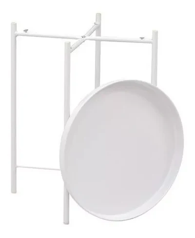Mesa Auxiliar Redonda Begonia Blanca Práctica Industrial Color Blanco