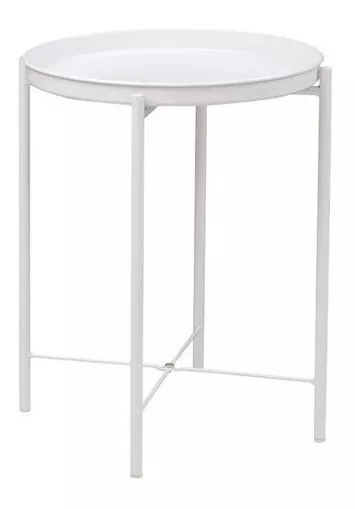 Mesa Auxiliar Redonda Begonia Blanca Práctica Industrial Color Blanco