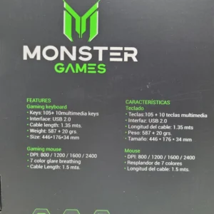 Kit Gamer Teclado + Mouse Monster Games 2 En 1 Initiation - Imagen 3