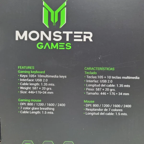 Kit Gamer Teclado + Mouse Monster Games 2 En 1 Initiation