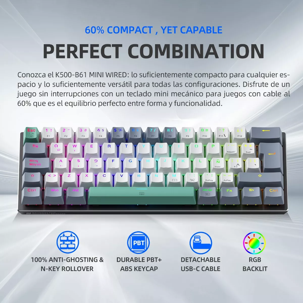 Teclado Gamer Mecánico Machenike K500 Blanco - Imagen 4
