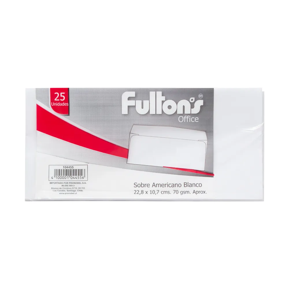 sobre americano 228x105mm blnaco 70 gamos fultons - Imagen 1