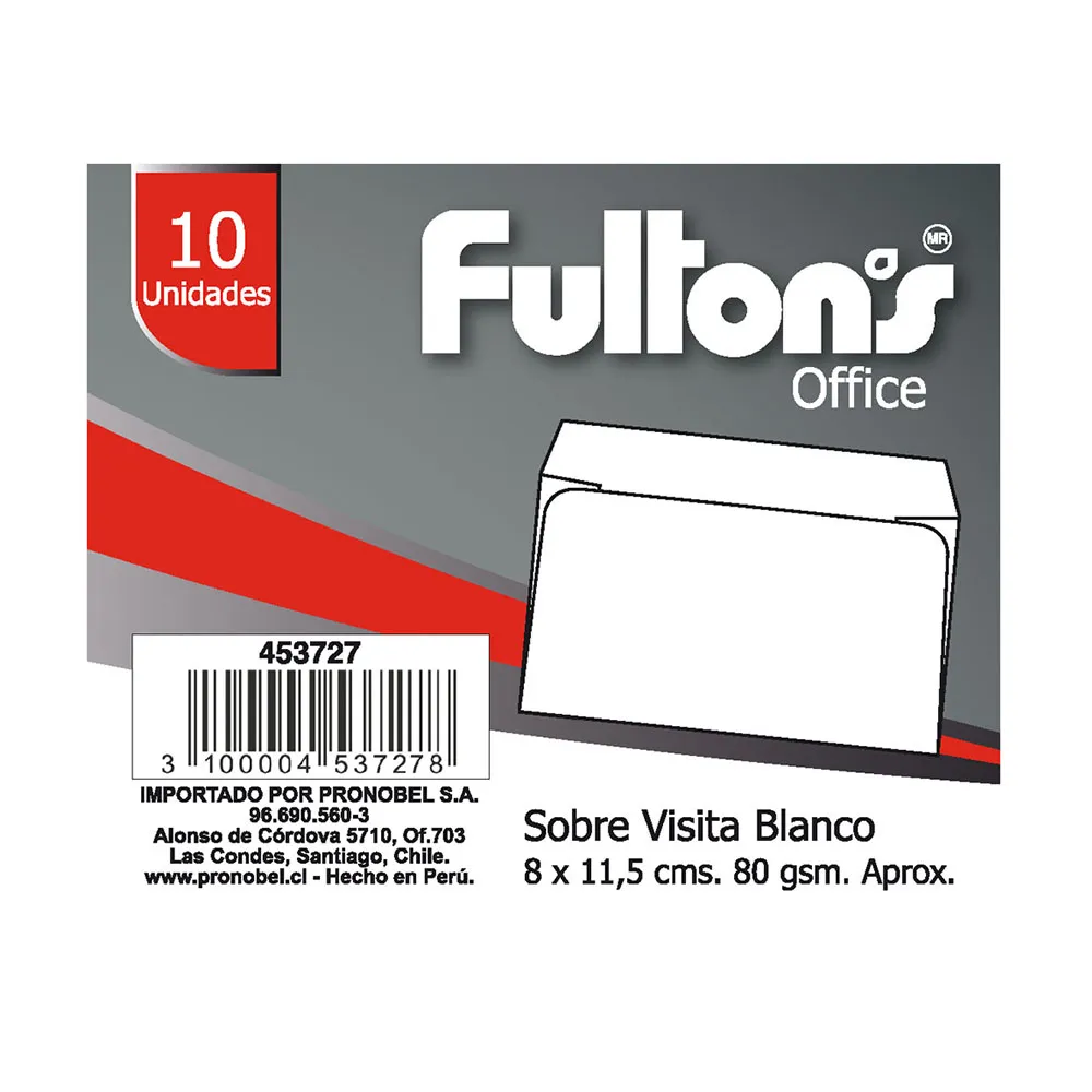 sobre visita 80x115 mm blanco 10 un 80 gr fultons - Imagen 1