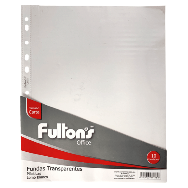 funda archivo transparentes carta ribete blanco 10 unidades fultons