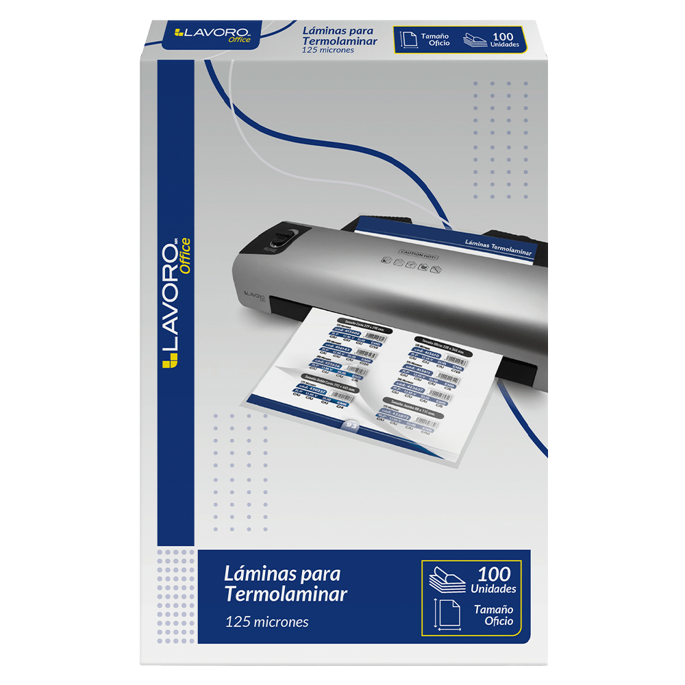 lamina para termolaminar oficio 228x340 mm 100 unidades 125 micrones lavoro - Imagen 1