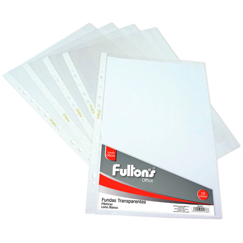 Fundas archivo transparente oficio ribete blanco 10 unidades fultons - Imagen 1