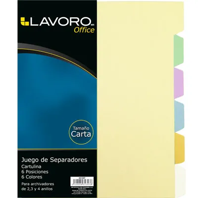 separador oficio carton divisones 6 colores lavoro